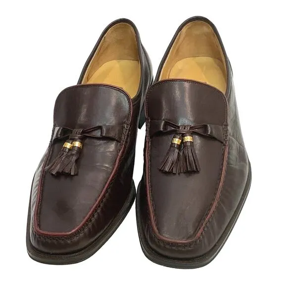 Y2K 90s Bally Burgundy Leather Kiltie Tassel Loafers w Gold | Men 10D