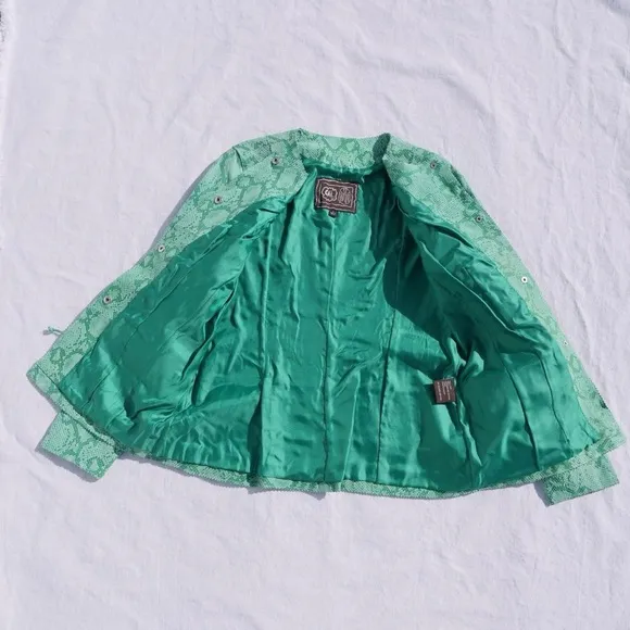 Y2k Chi by Falchi mint green python print leather jacket