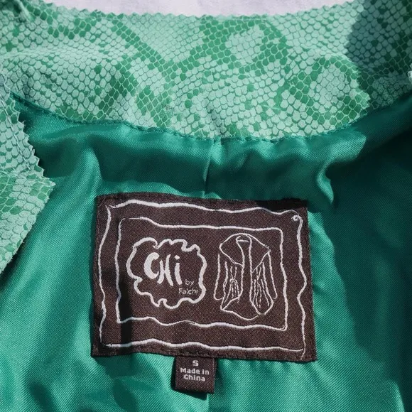 Y2k Chi by Falchi mint green python print leather jacket