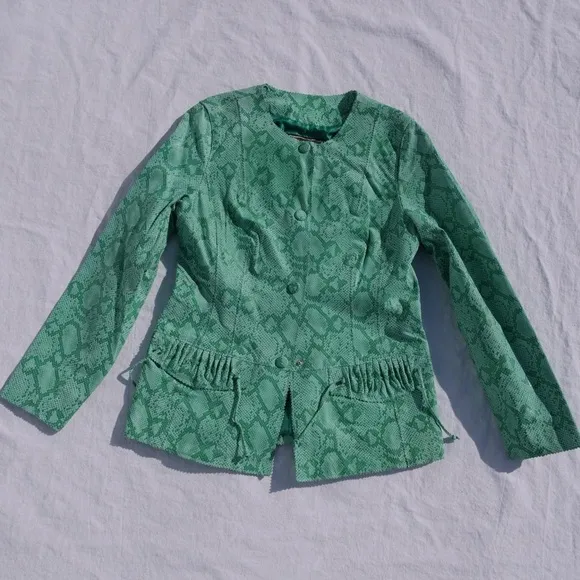 Y2k Chi by Falchi mint green python print leather jacket