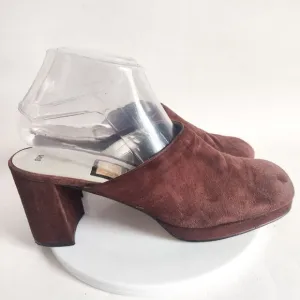 Y2K Nina Suede Mules Womens 8.5 Spain Brown Leather Covered Block Heel Slip On