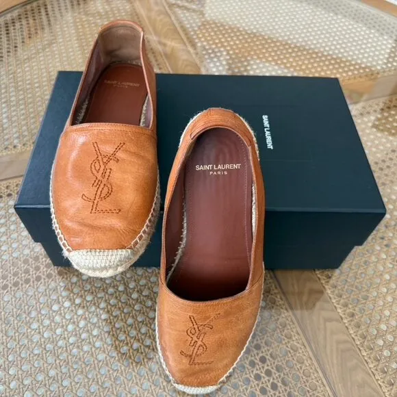 YSL SAINT LAURENT Brown Leather Espadrilles - EU 40 - M7.5/W9