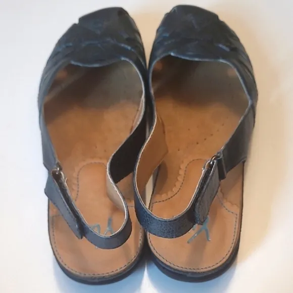 Yuu Leather Slingback Sandal Adjustable Heel Strap Cushion Sole Laser Cutout Toe