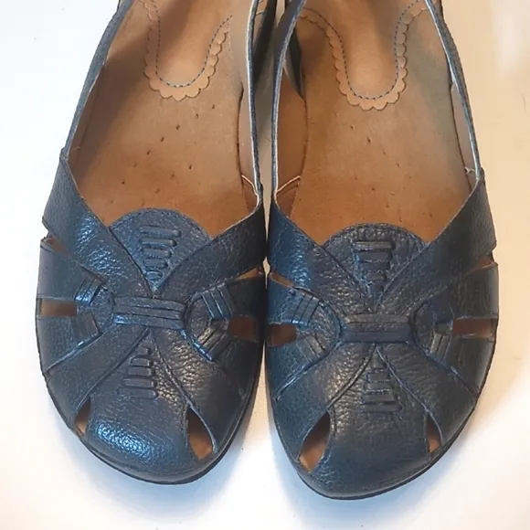 Yuu Leather Slingback Sandal Adjustable Heel Strap Cushion Sole Laser Cutout Toe