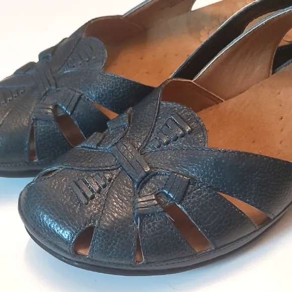 Yuu Leather Slingback Sandal Adjustable Heel Strap Cushion Sole Laser Cutout Toe