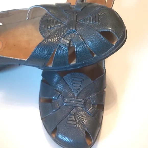 Yuu Leather Slingback Sandal Adjustable Heel Strap Cushion Sole Laser Cutout Toe