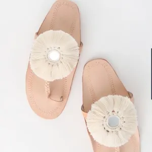 Z&amp;L Espansa White Fringe Mirror Leather Sandals