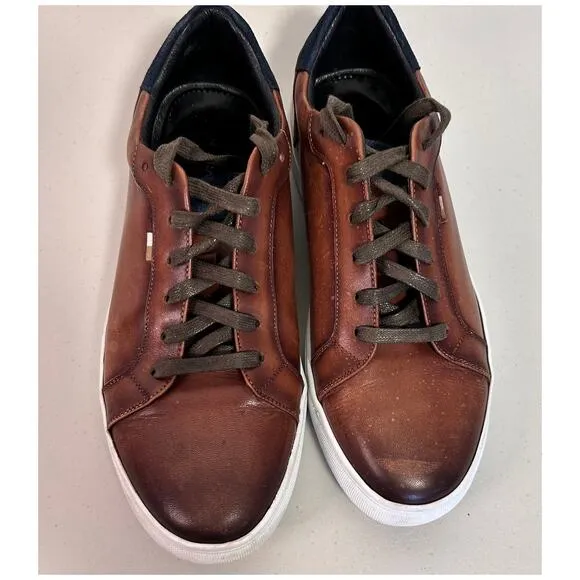 Zanzara Men's Casual Leather Lace-Up Sneakers Mahogany Brown ZZ1775L Size 8