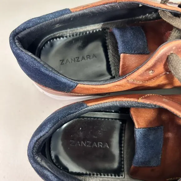 Zanzara Men's Casual Leather Lace-Up Sneakers Mahogany Brown ZZ1775L Size 8