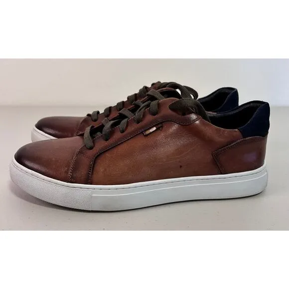 Zanzara Men's Casual Leather Lace-Up Sneakers Mahogany Brown ZZ1775L Size 8