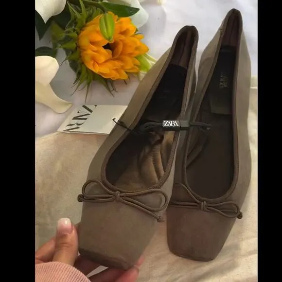 ZARA Bow Detail Ballet Flats NWT