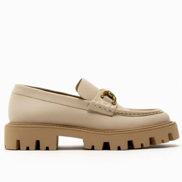 ZARA BUCKLE LEATHER LUG SOLE LOAFERS