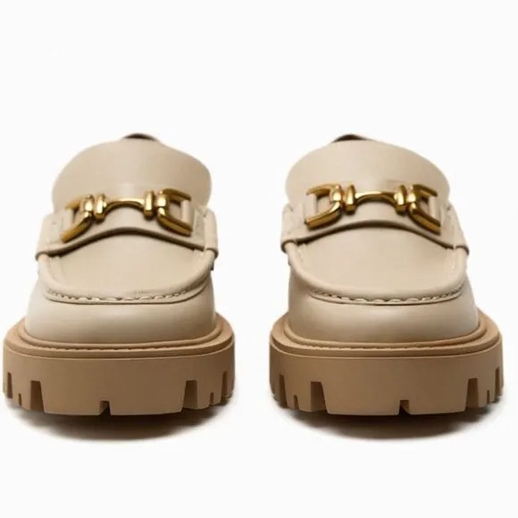 ZARA BUCKLE LEATHER LUG SOLE LOAFERS