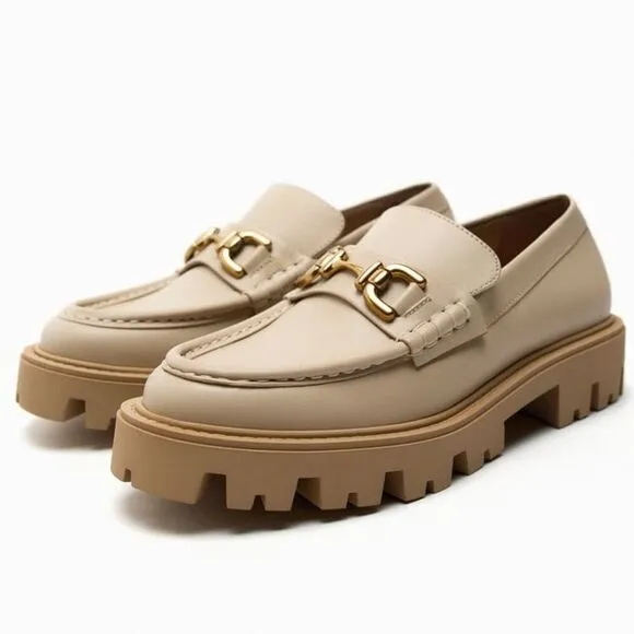 ZARA BUCKLE LEATHER LUG SOLE LOAFERS