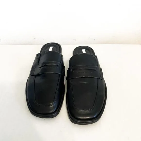 Zara EUC Black Square Toe Slide-on Loafers Mules Flats Slides Size 7,5 US 38 EU