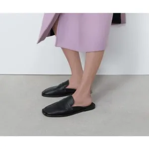 Zara EUC Black Square Toe Slide-on Loafers Mules Flats Slides Size 7,5 US 38 EU