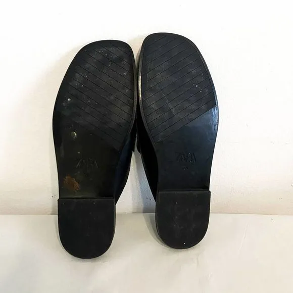 Zara EUC Black Square Toe Slide-on Loafers Mules Flats Slides Size 7,5 US 38 EU