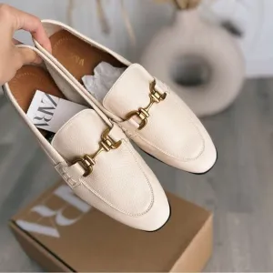 Zara Genuine Leather Loafers With Buckle New