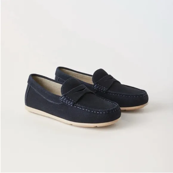 Zara kids, Navy blue, LEATHER LOAFERS