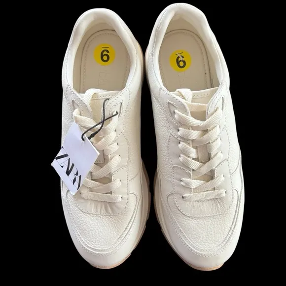 Zara Leather Off-White Sneakers‎ Size 9 NWT