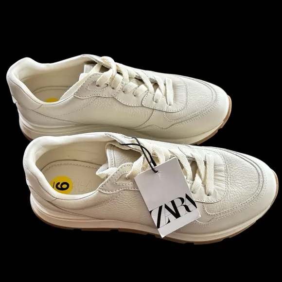 Zara Leather Off-White Sneakers‎ Size 9 NWT
