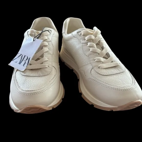 Zara Leather Off-White Sneakers‎ Size 9 NWT
