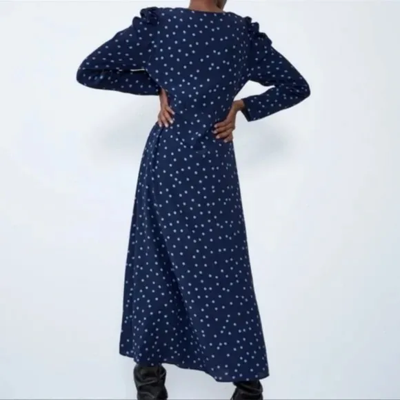 Zara navy blue polka dot dress
