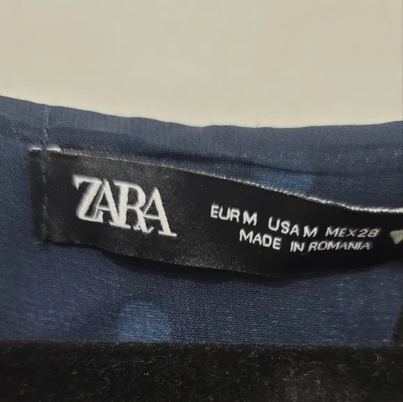 Zara navy blue polka dot dress