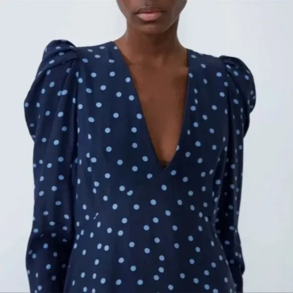 Zara navy blue polka dot dress