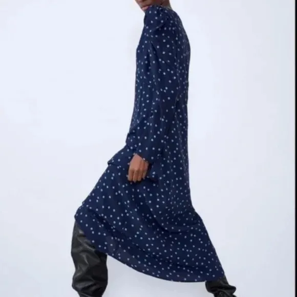 Zara navy blue polka dot dress