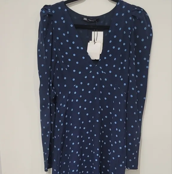 Zara navy blue polka dot dress