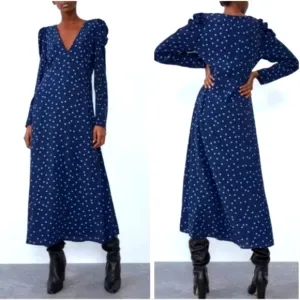 Zara navy blue polka dot dress